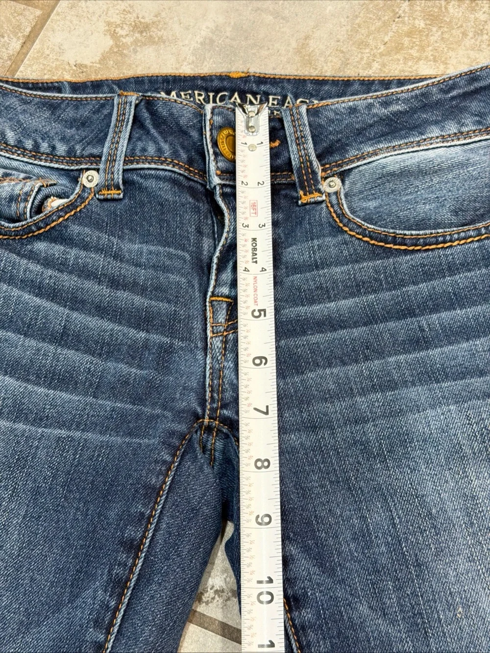 American Eagle Embroidered Kick Boot Dark Blue Jeans Size 00